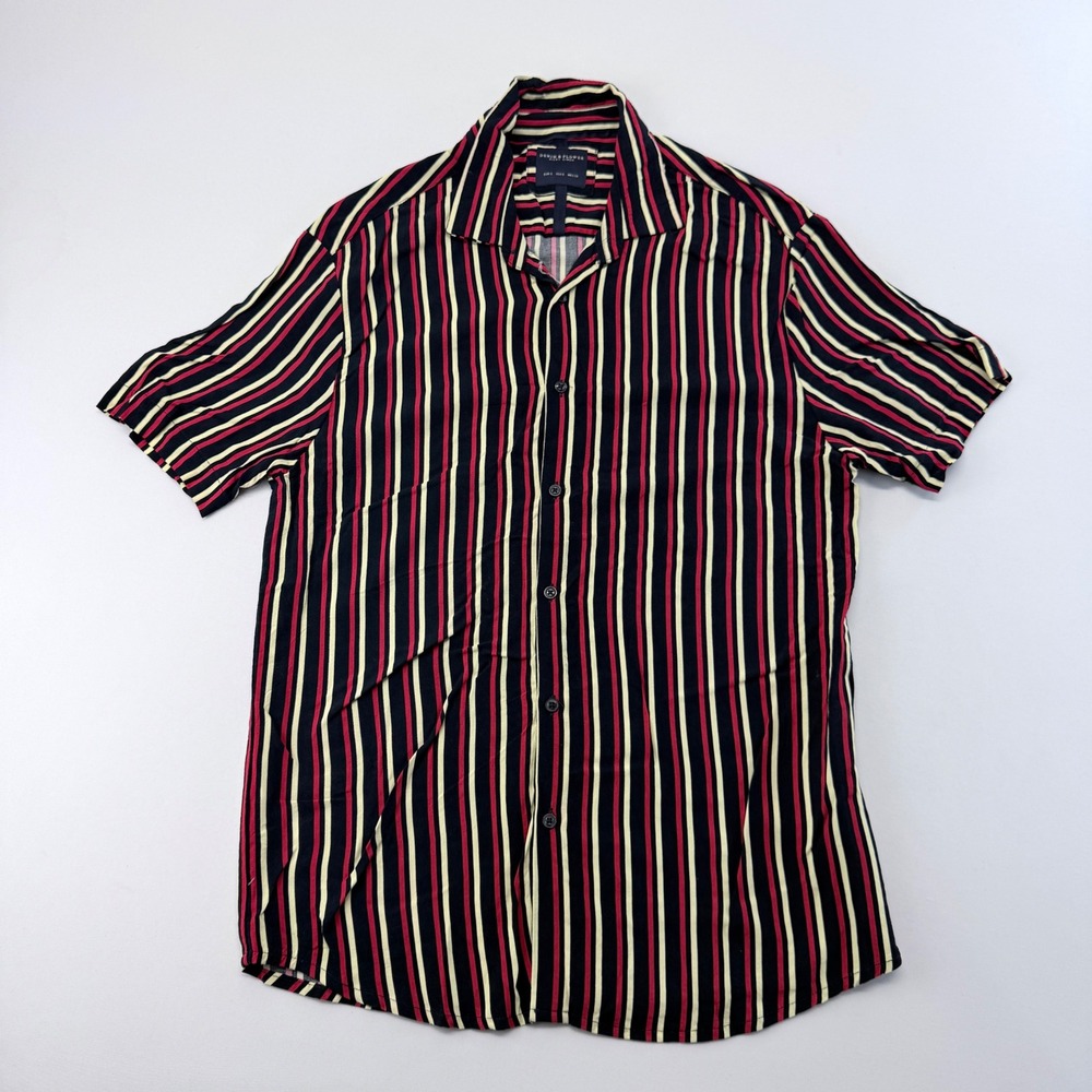 Denim & Flower Ricky Singh Mens Small Striped Short Sleeve Viscose Button Up